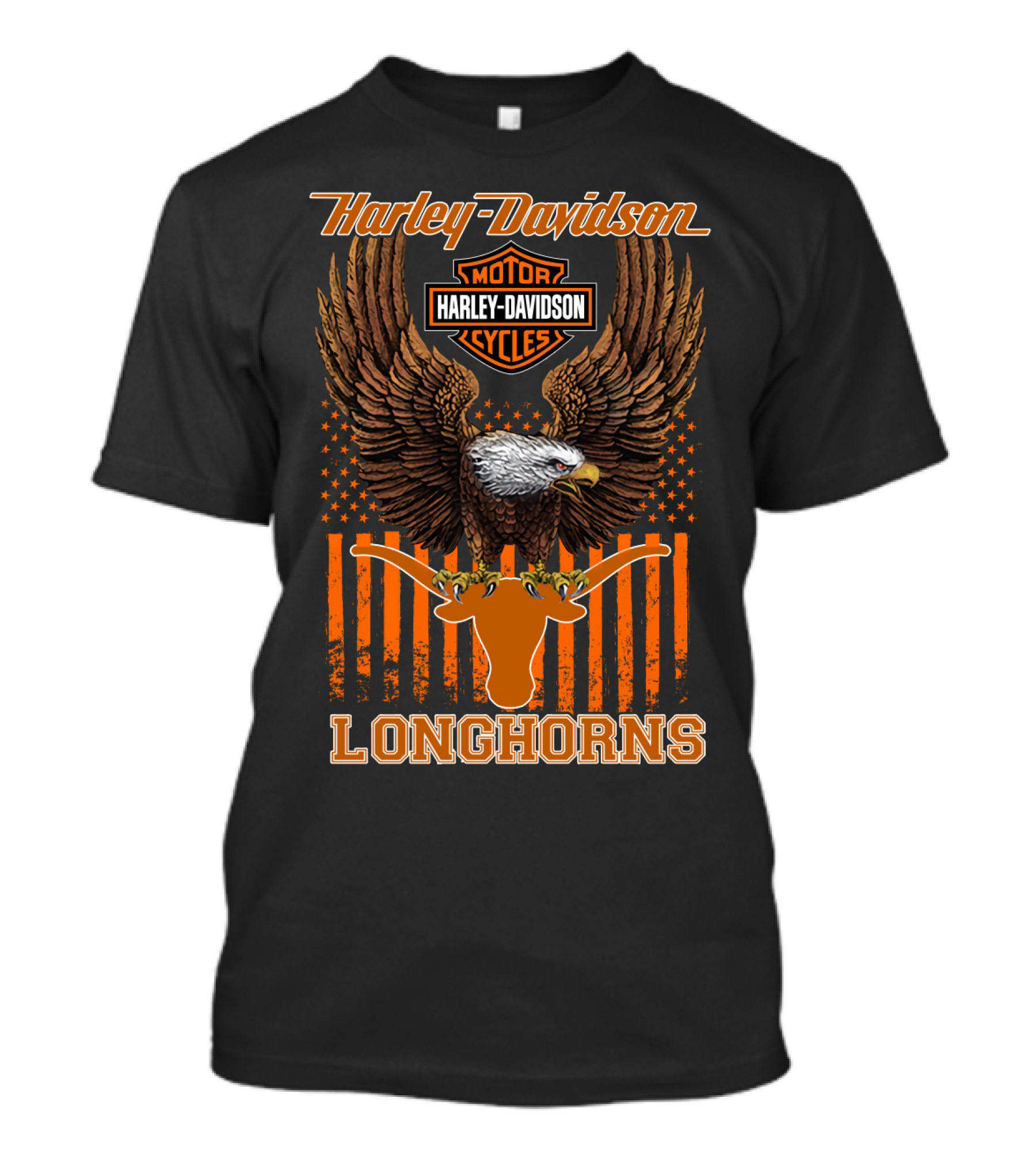 Harley Davidson Motor Cycles Eagle Stars And Stripes Longhorns T-Shirt