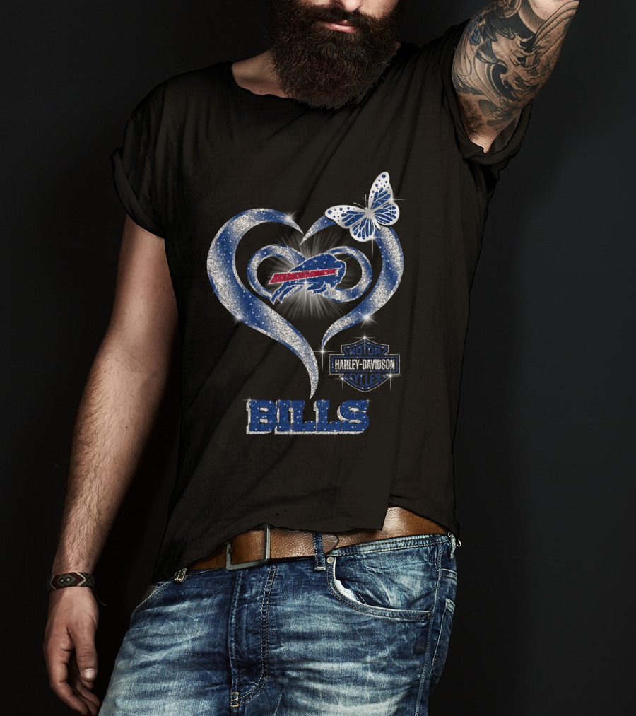 Buffalo Bills Harley Davidson Heart Butterfly T-Shirt