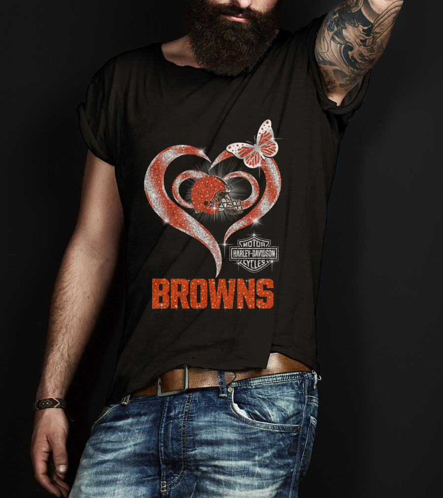 Browns Heart Helmet Butterfly Motor Harley Davidson Cycles T-Shirt