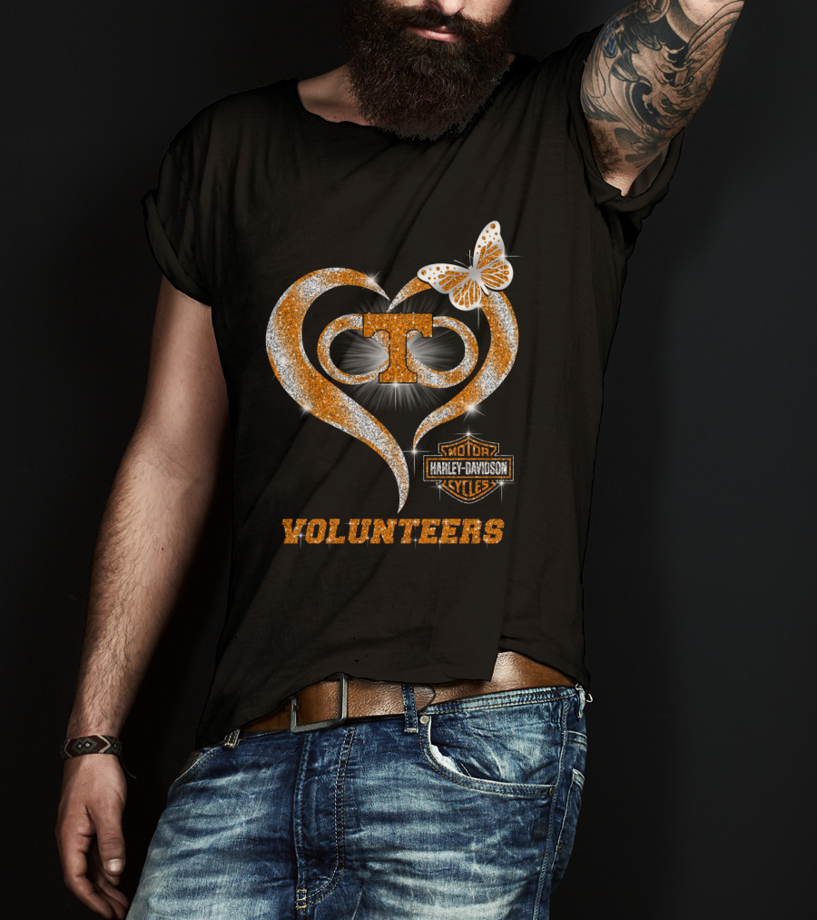 Tennessee Volunteers Harley Davidson Heart Butterfly T-Shirt