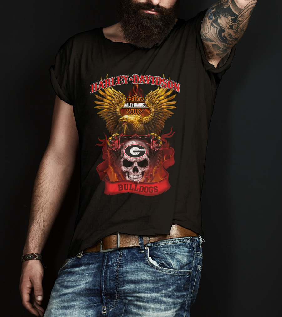 Harley Davidson Motorcycles Georgia Bulldogs Skull Eagle T-Shirt