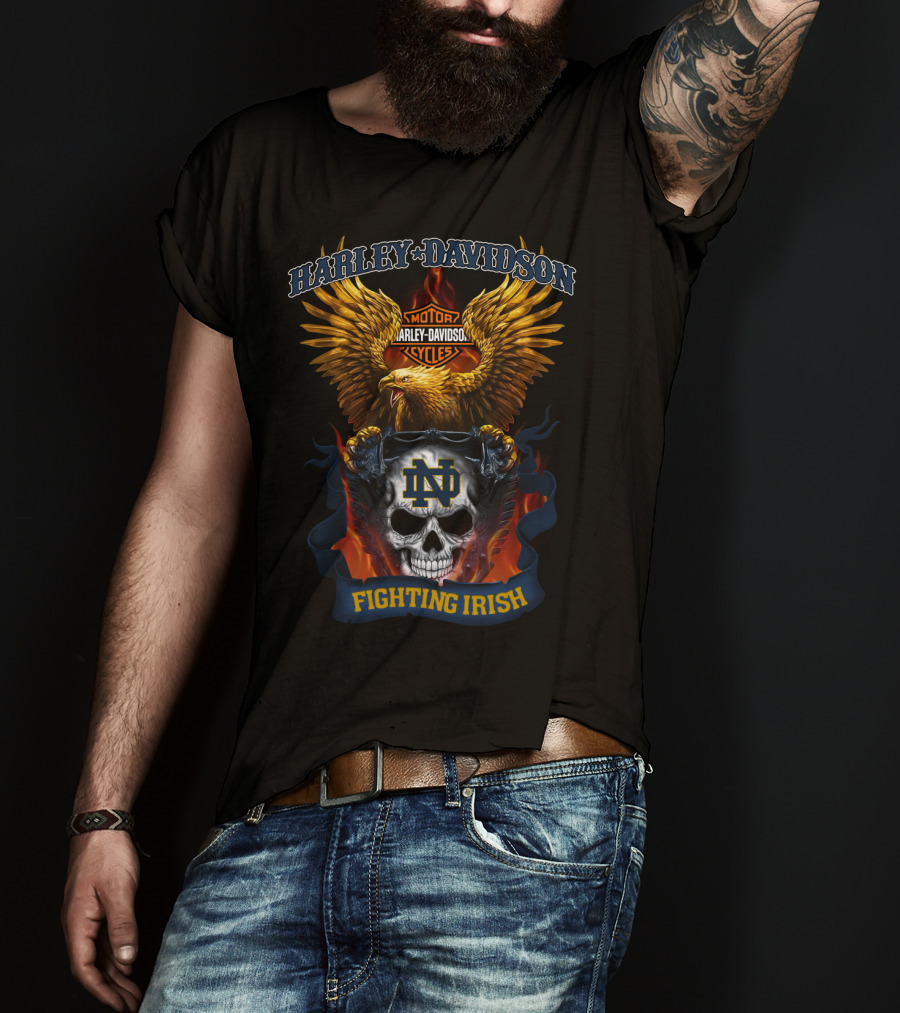 Harley Davidson Eagle Notre Dame Fighting Irish Skull T-Shirt