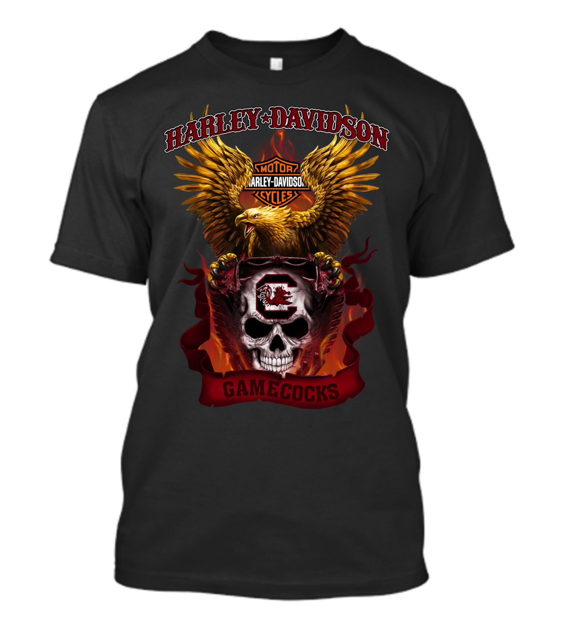 Harley Davidson South Carolina Gamecocks Skull And Eagle T-Shirt