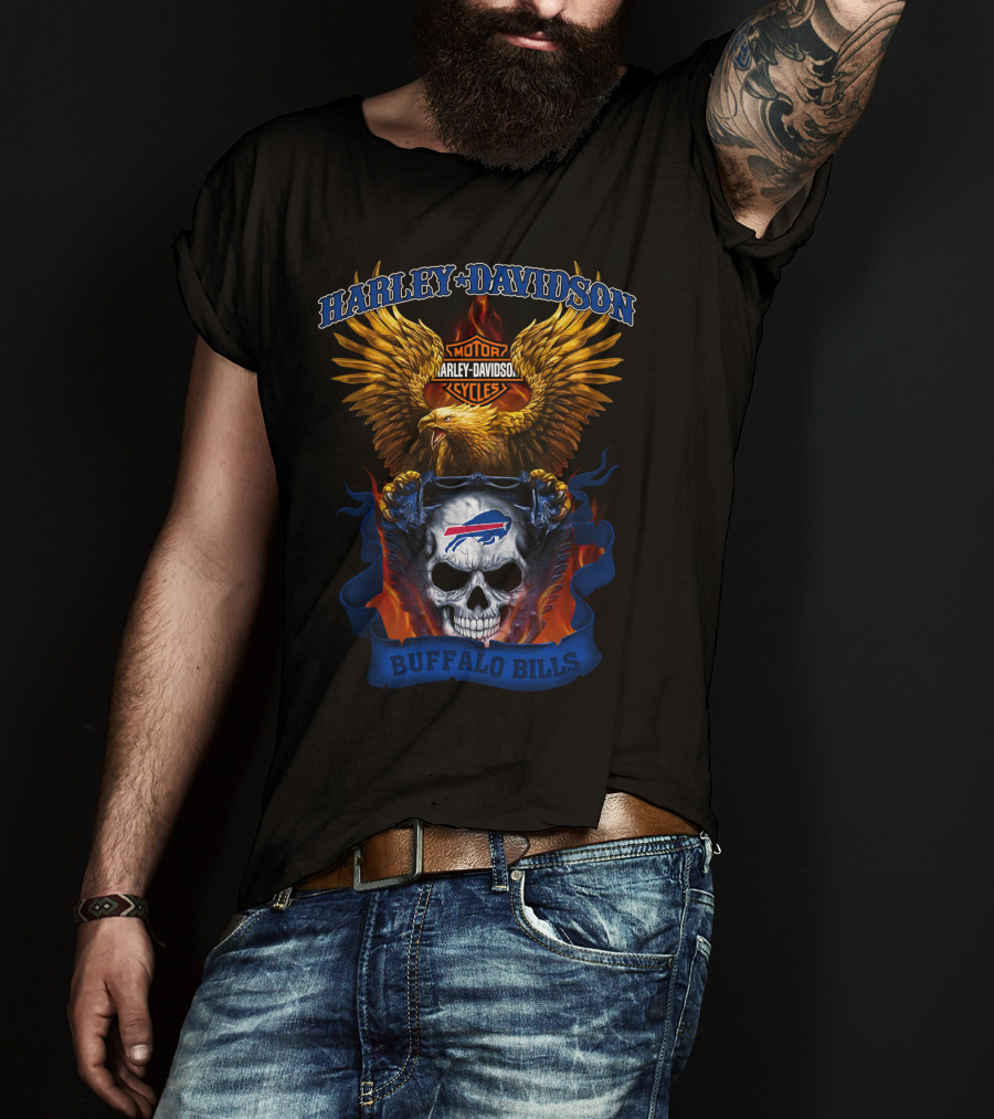 Harley Davidson Motorcycles Buffalo Bills Skull And Eagle T-Shirt
