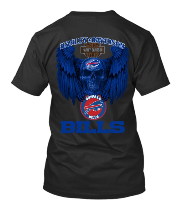 Harley Davidson Buffalo Bills Nfl Skull And Wings T-Shirt