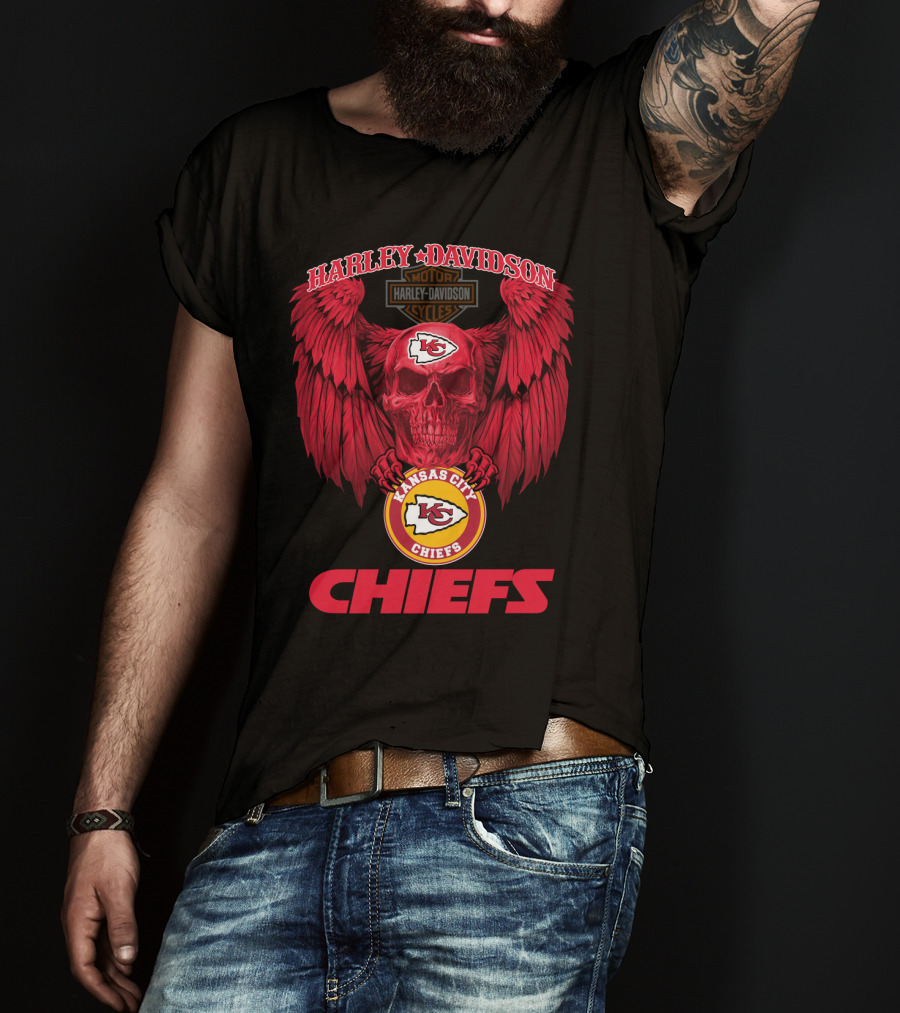 Harley Davidson Kansas City Chiefs Skull Wings T-Shirt