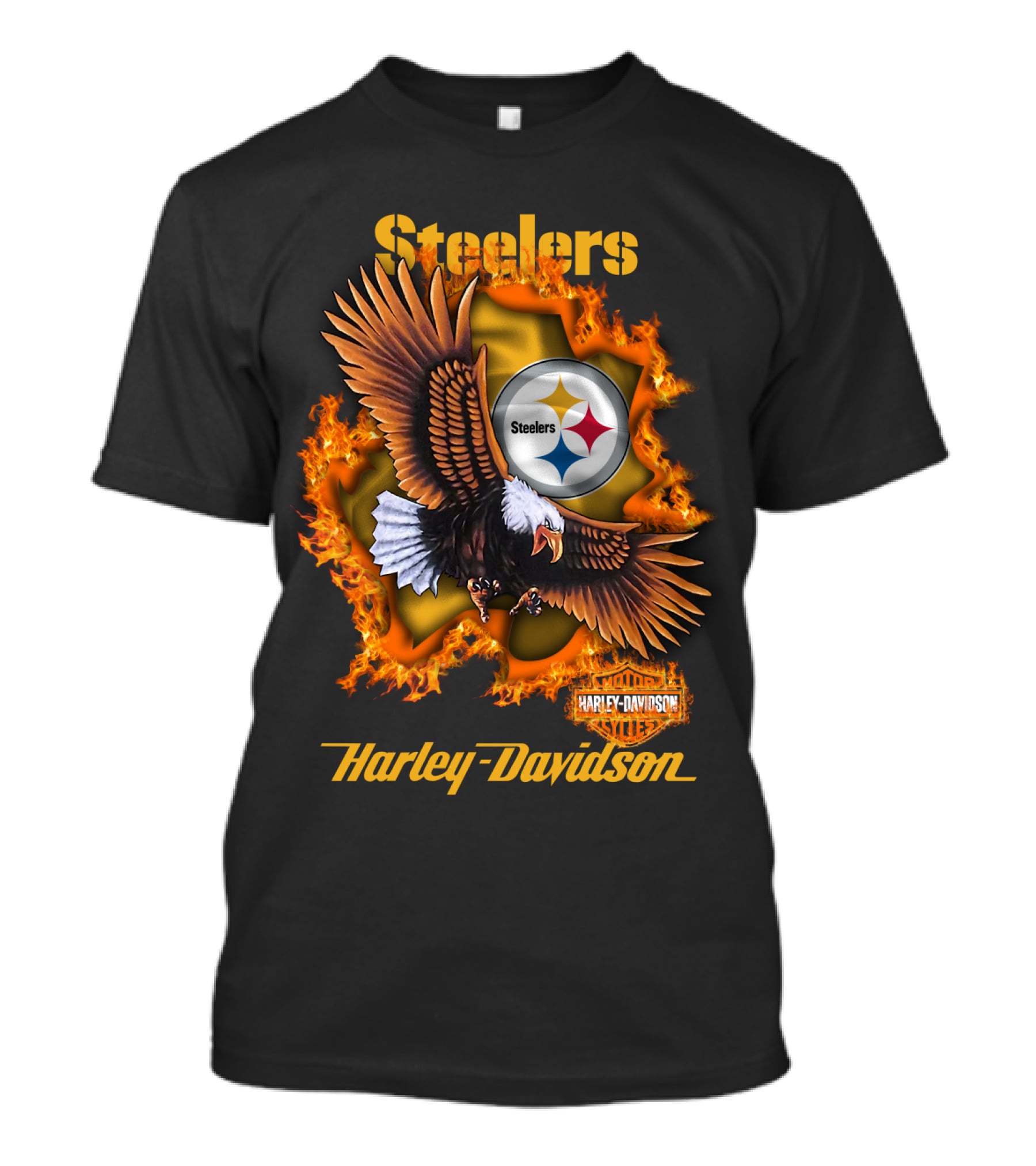 Steelers Harley Davidson Eagle And Flames T-Shirt