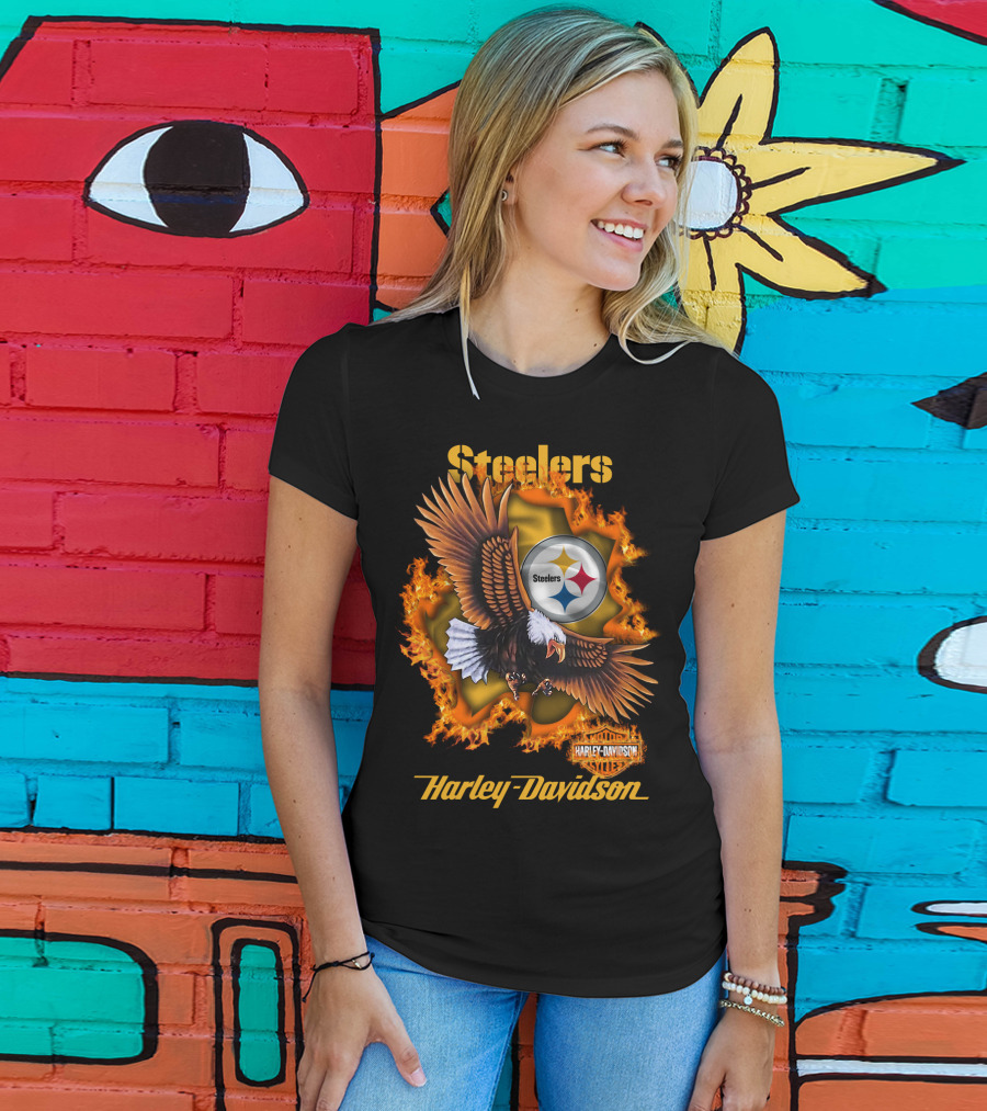 Steelers Harley Davidson Eagle And Flames T-Shirt