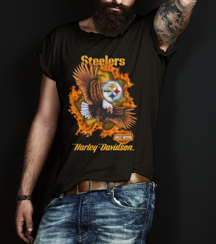 Steelers Harley Davidson Eagle And Flames T-Shirt