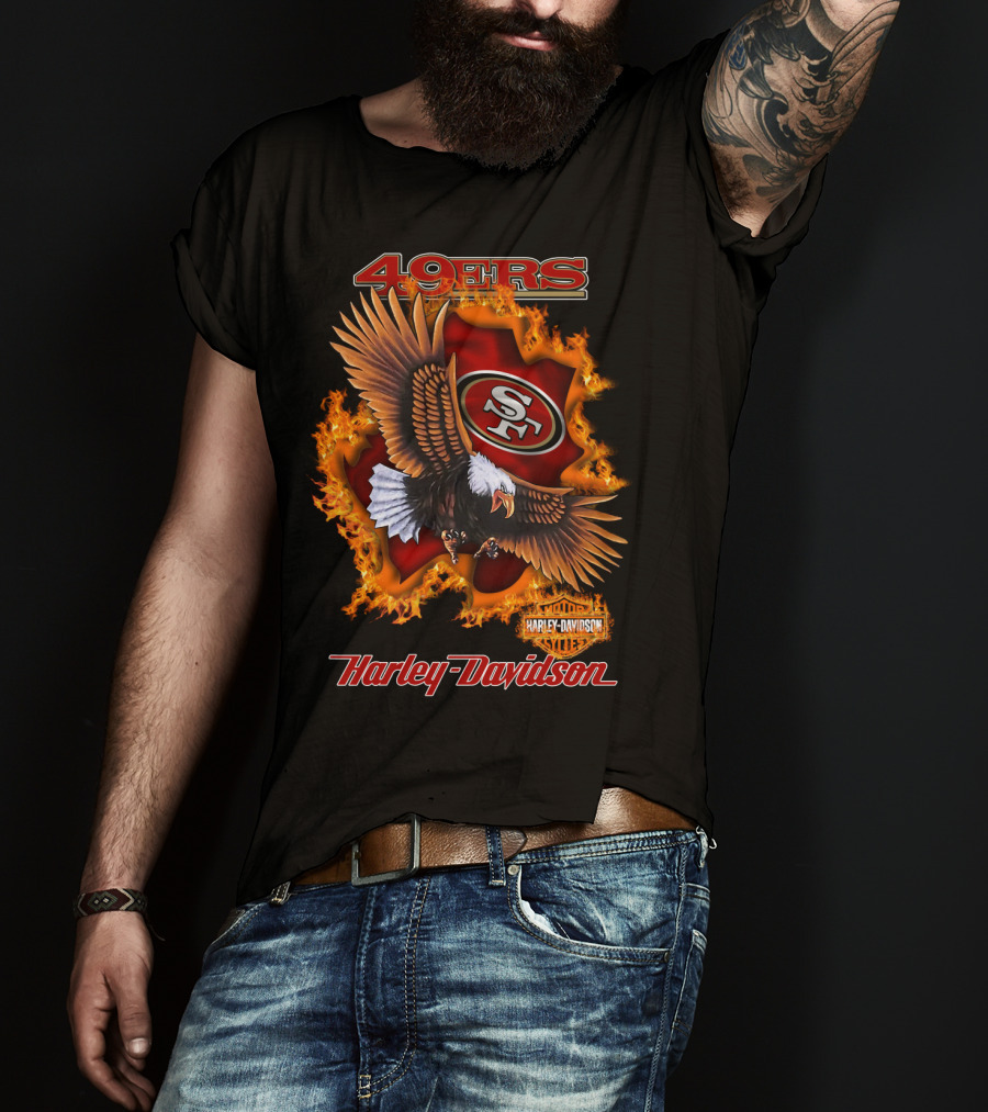 49ers Sf Harley Davidson Eagle Flame T-Shirt