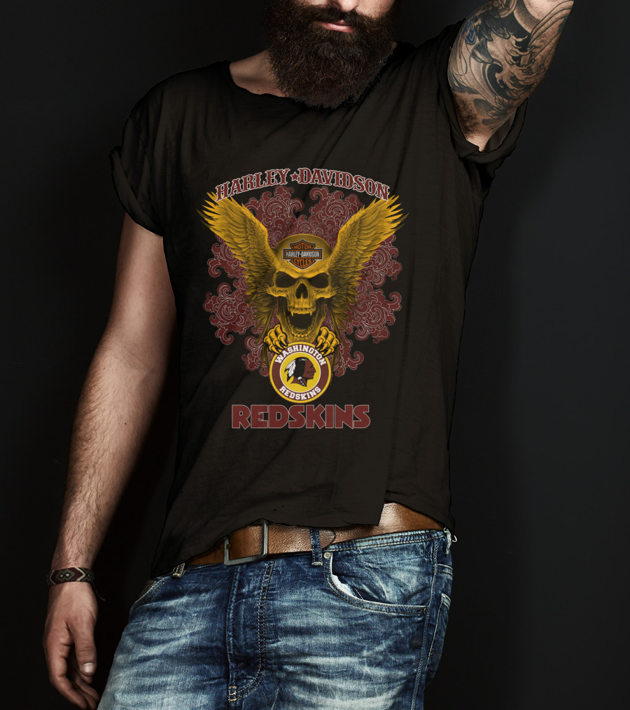 Harley Davidson Washington Redskins Skull Wings T-Shirt