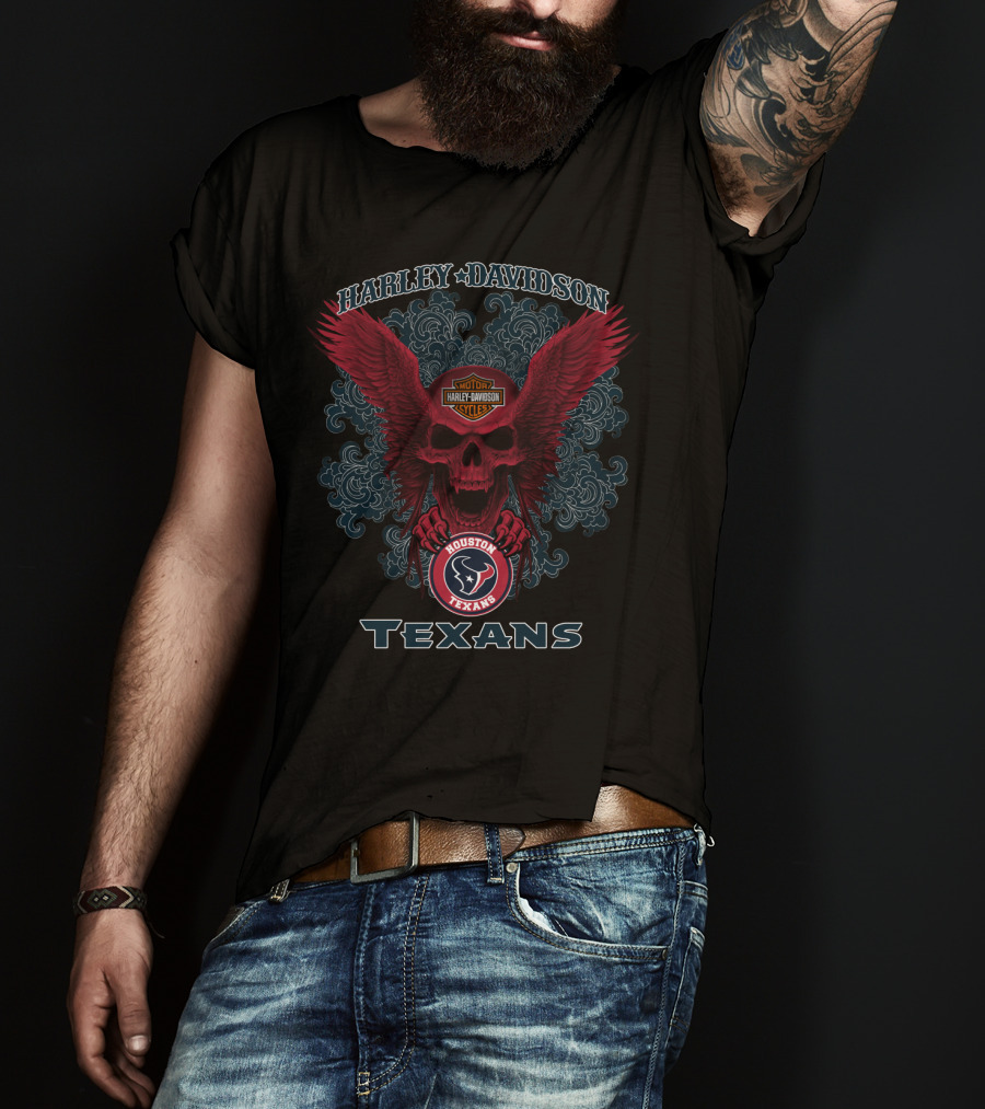 Harley Davidson Skull With Wings Houston Texans Nfl T-Shirt