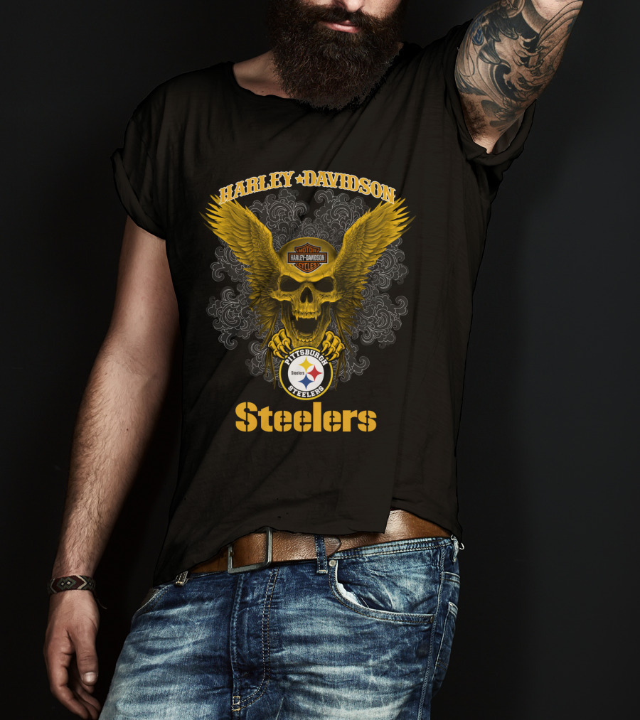 Harley Davidson Pittsburgh Steelers Skull Winged T-Shirt