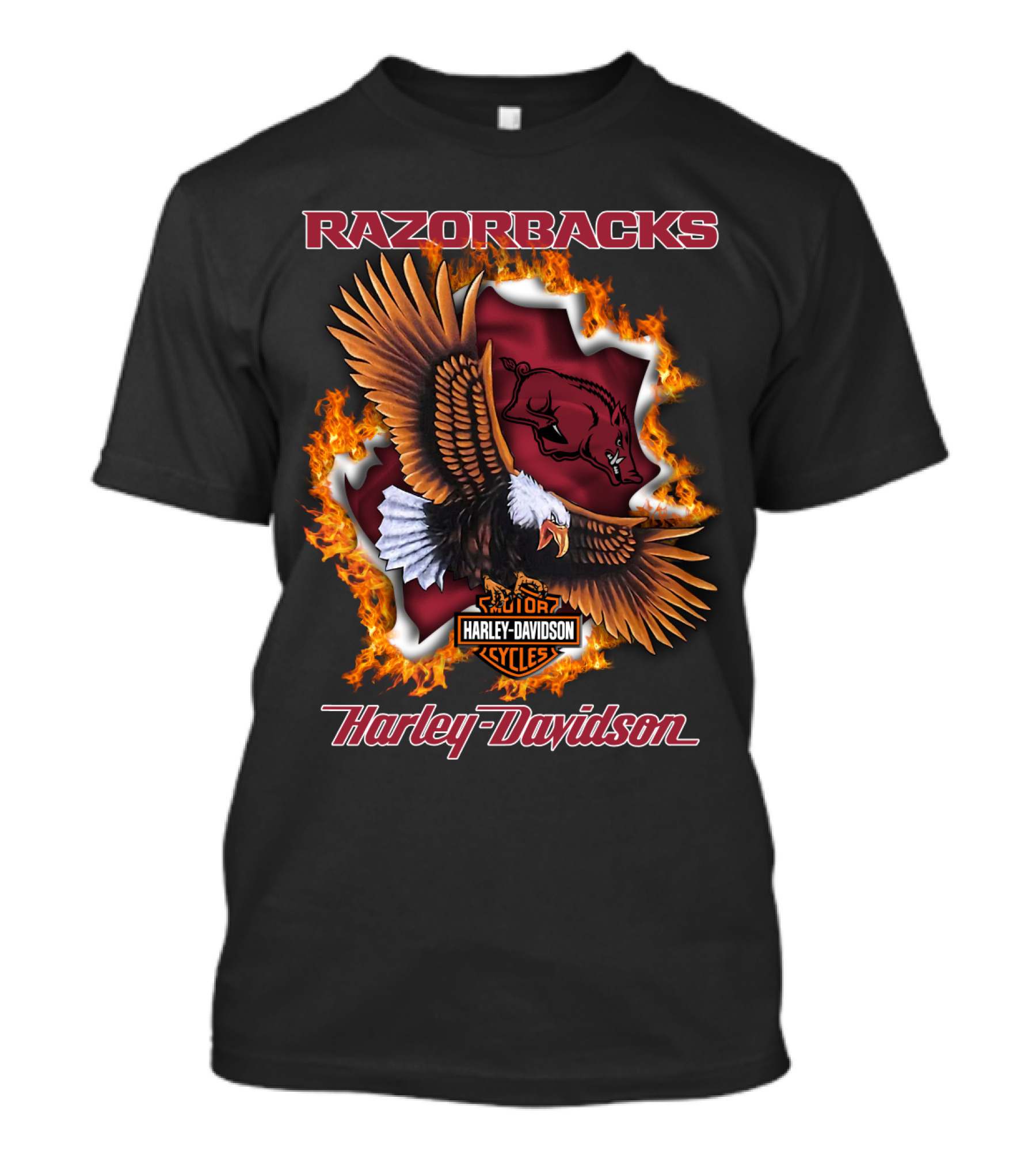 Razorbacks Harley Davidson Cycles Eagle And Flame T-Shirt