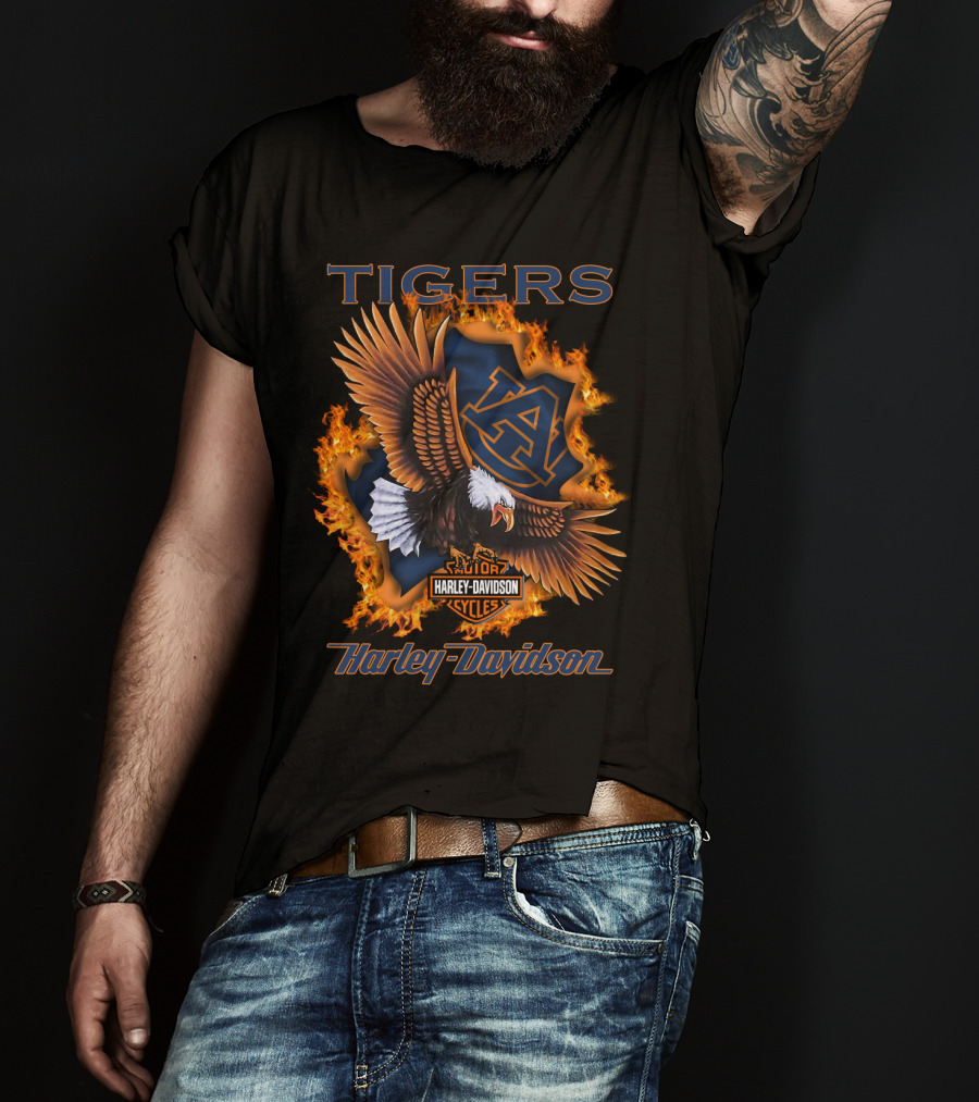 Harley Davidson Auburn Tigers Ncaa Eagle Fire Symbol T-Shirt