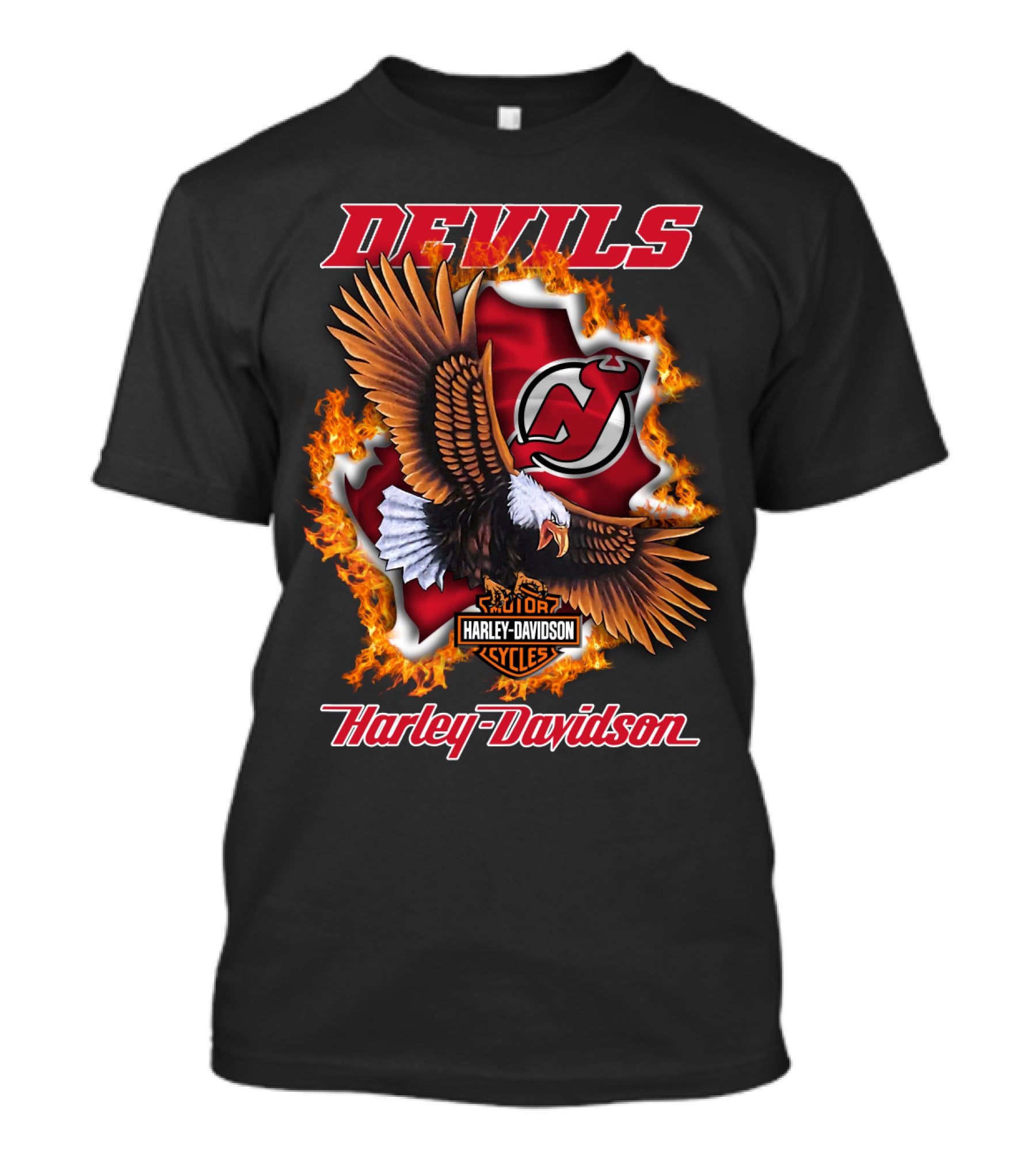 New Jersey Devils Harley Davidson Cycles Eagle Fire T-Shirt