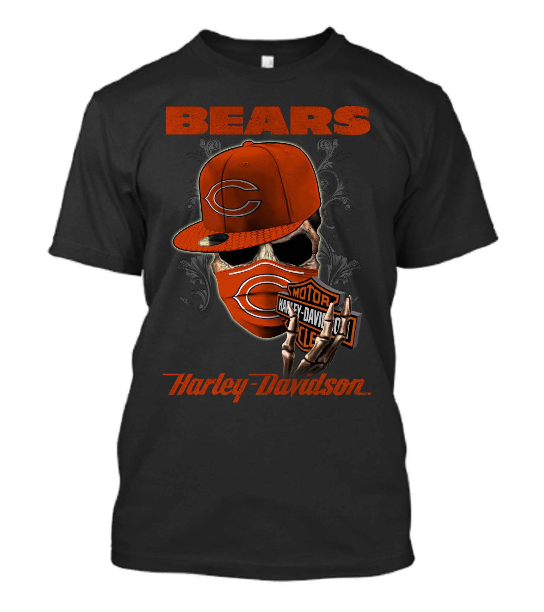 Bears Harley Davidson Skull Motif With Chicago Cap T-Shirt