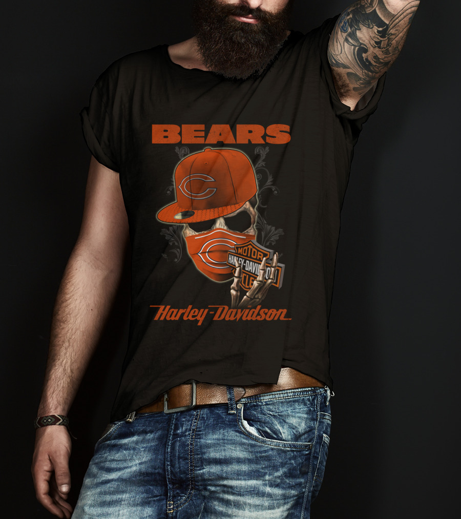 Bears Harley Davidson Skull Motif With Chicago Cap T-Shirt
