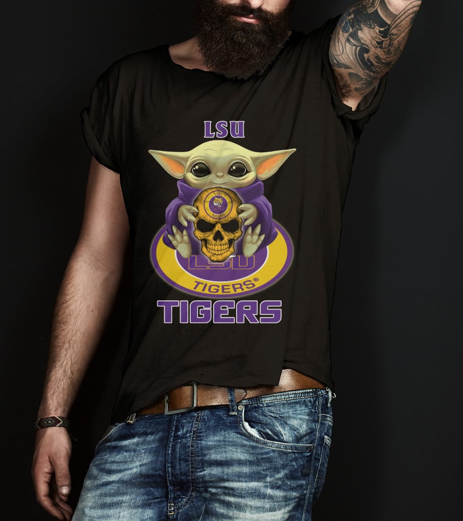 Lsu Tigers Baby Yoda Skull T-Shirt
