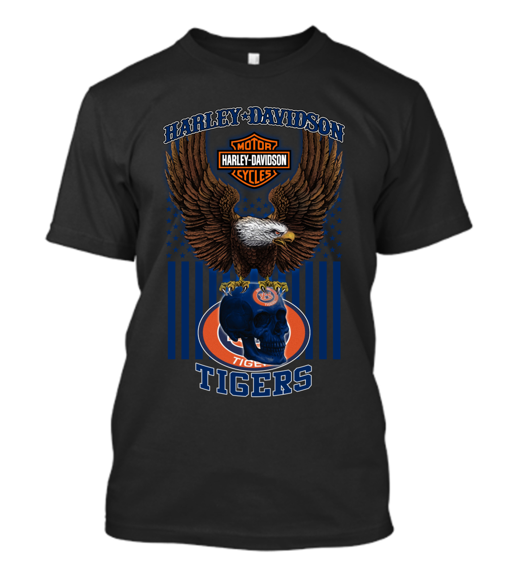 Harley Davidson Motor Cycles Auburn Tigers Eagle Skull T-Shirt
