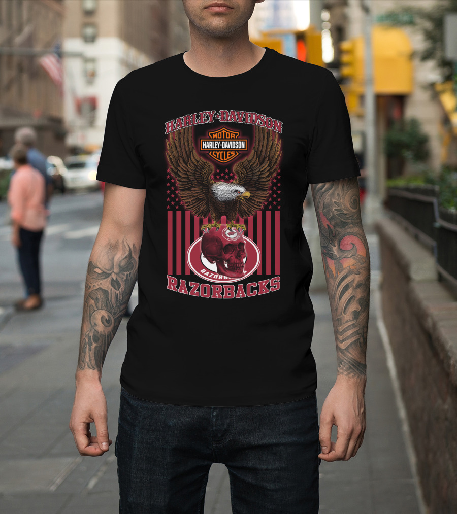 Harley Davidson Razorbacks Eagle And Skull T-Shirt