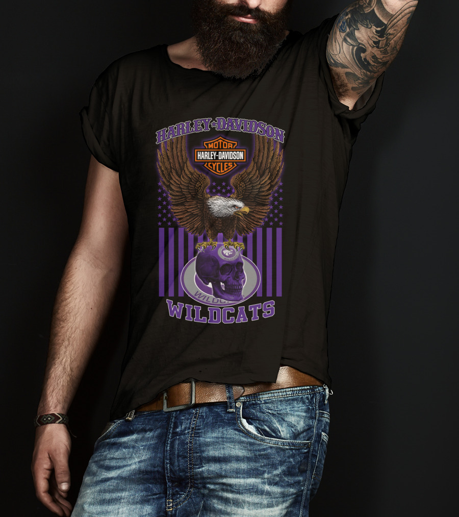 Harley Davidson Motor Cycles Eagle Kansas State Wildcats Skull T-Shirt