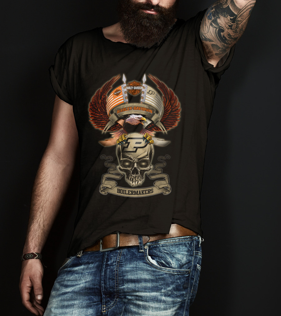 Motor Harley Davidson Purdue Boilermakers Eagle Skull T-Shirt