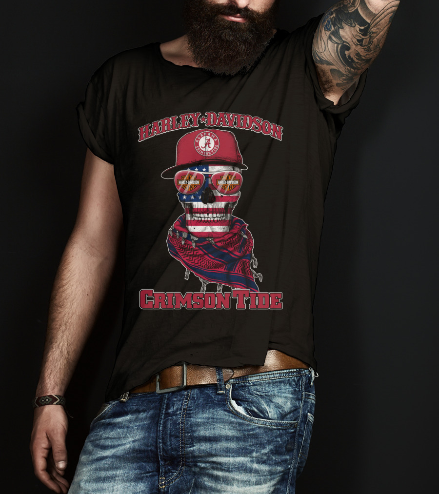 Harley Davidson Alabama Crimson Tide Skull Flag Bandana T-Shirt