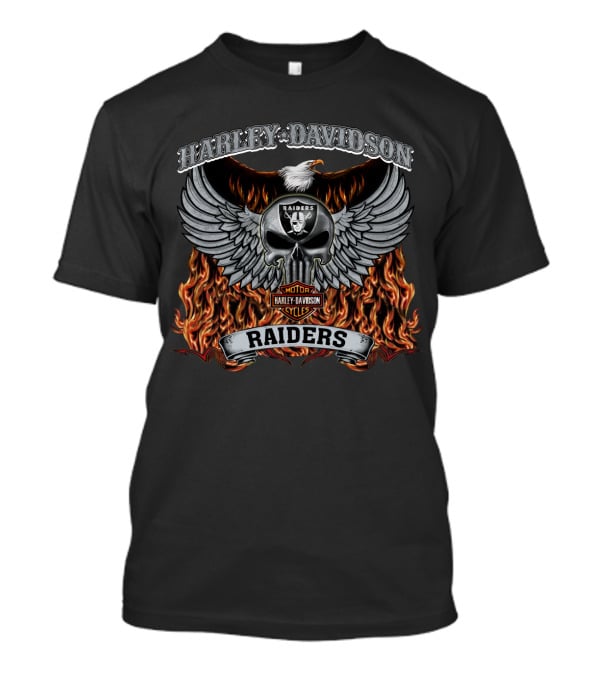 Harley Davidson Raiders Skull Wings Fire Las Vegas Raiders T-Shirt