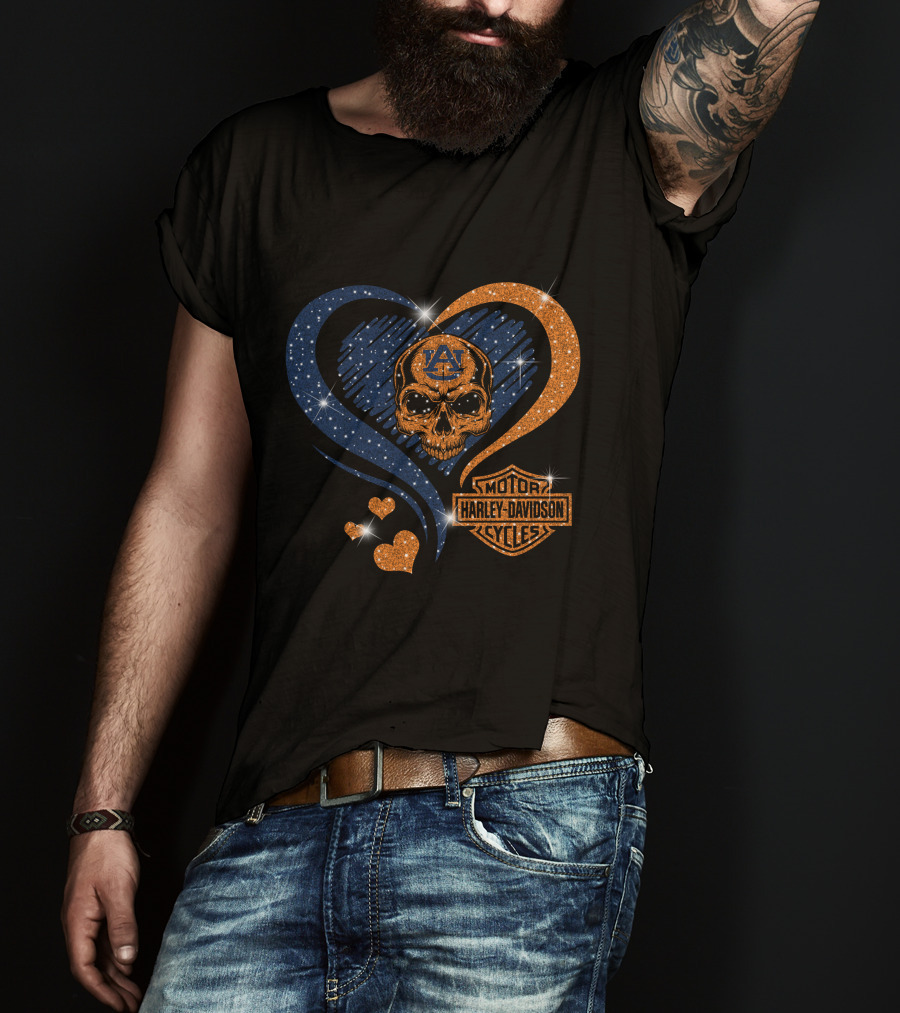 Auburn Tigers Skull Heart Harley Davidson Motor Cycles T-Shirt