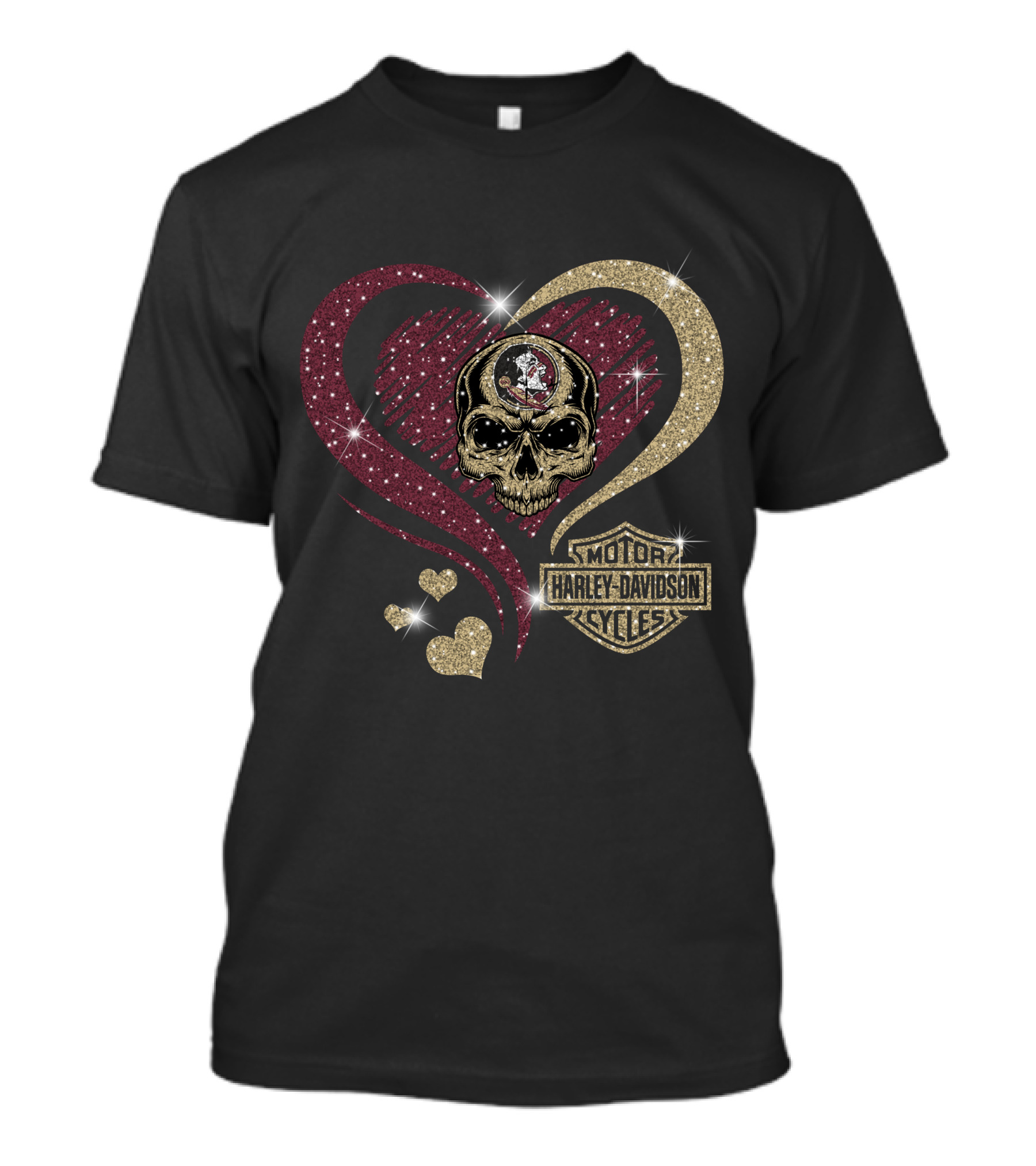 Florida State Seminoles Harley Davidson Heart Skull Motif T-Shirt