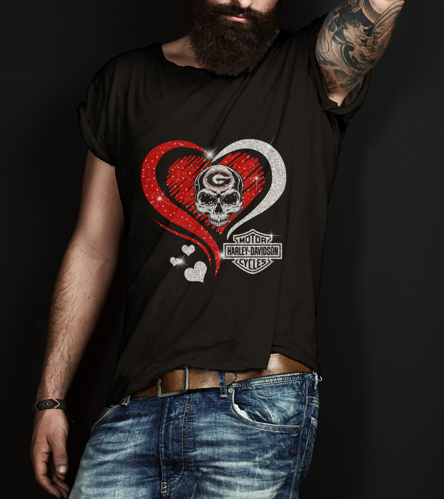 Georgia Bulldogs Harley Davidson Skull Heart T-Shirt