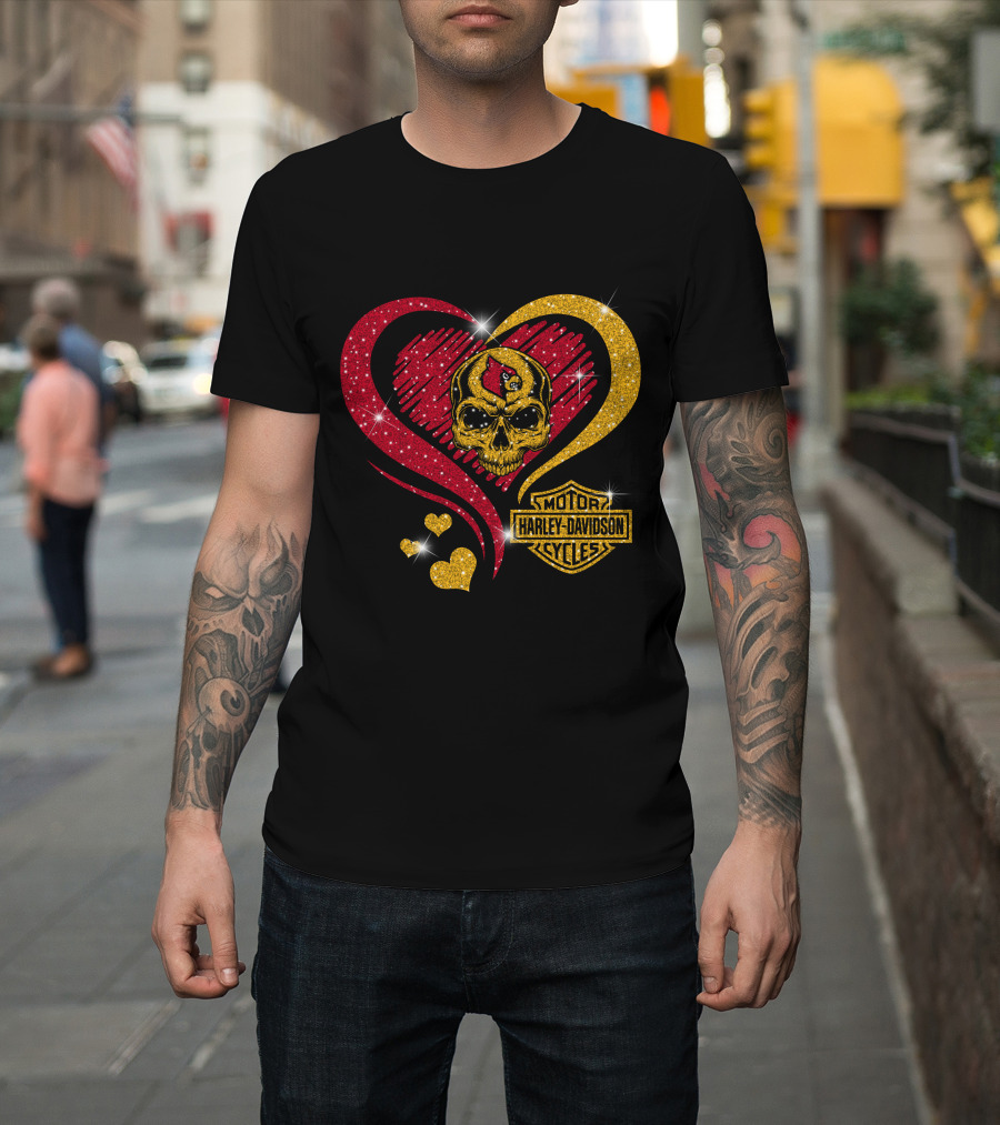 Ncaa Louisville Cardinals Skull Heart Harley Davidson Cycles T-Shirt