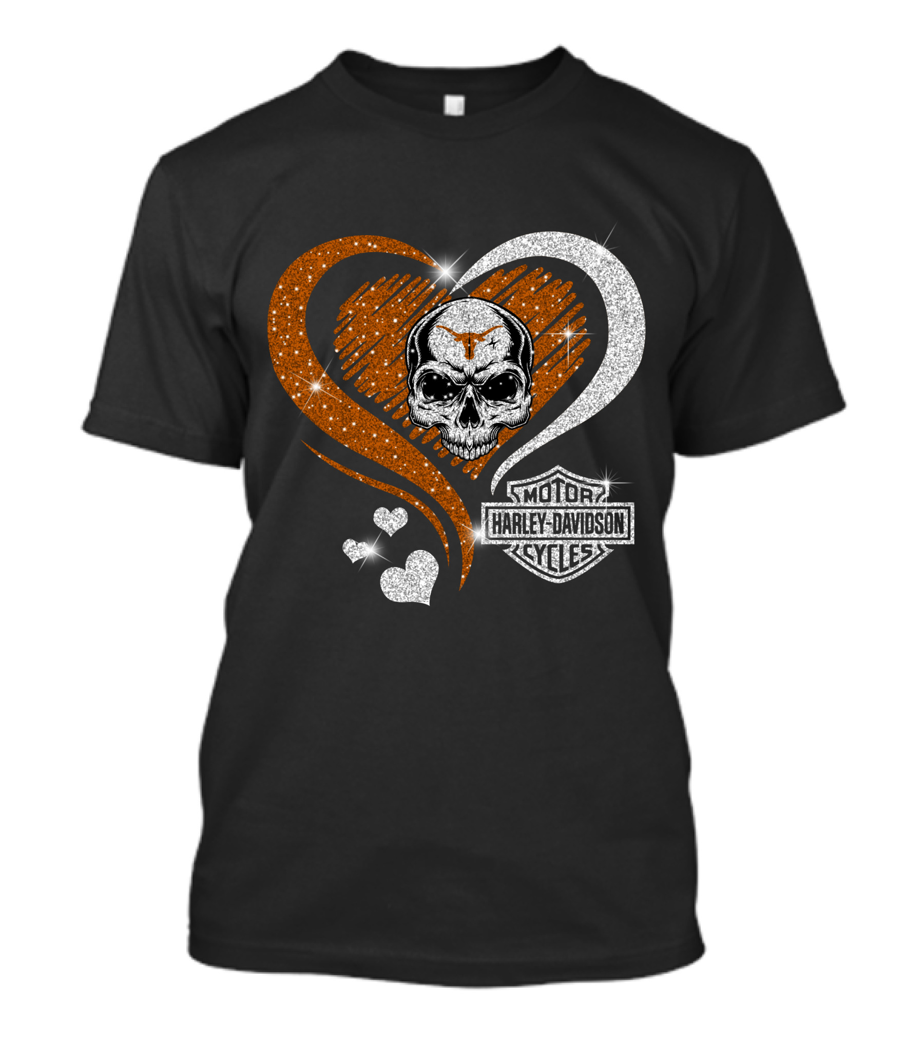 Ncaa Texas Longhorns Harley Davidson Skull Heart T-Shirt