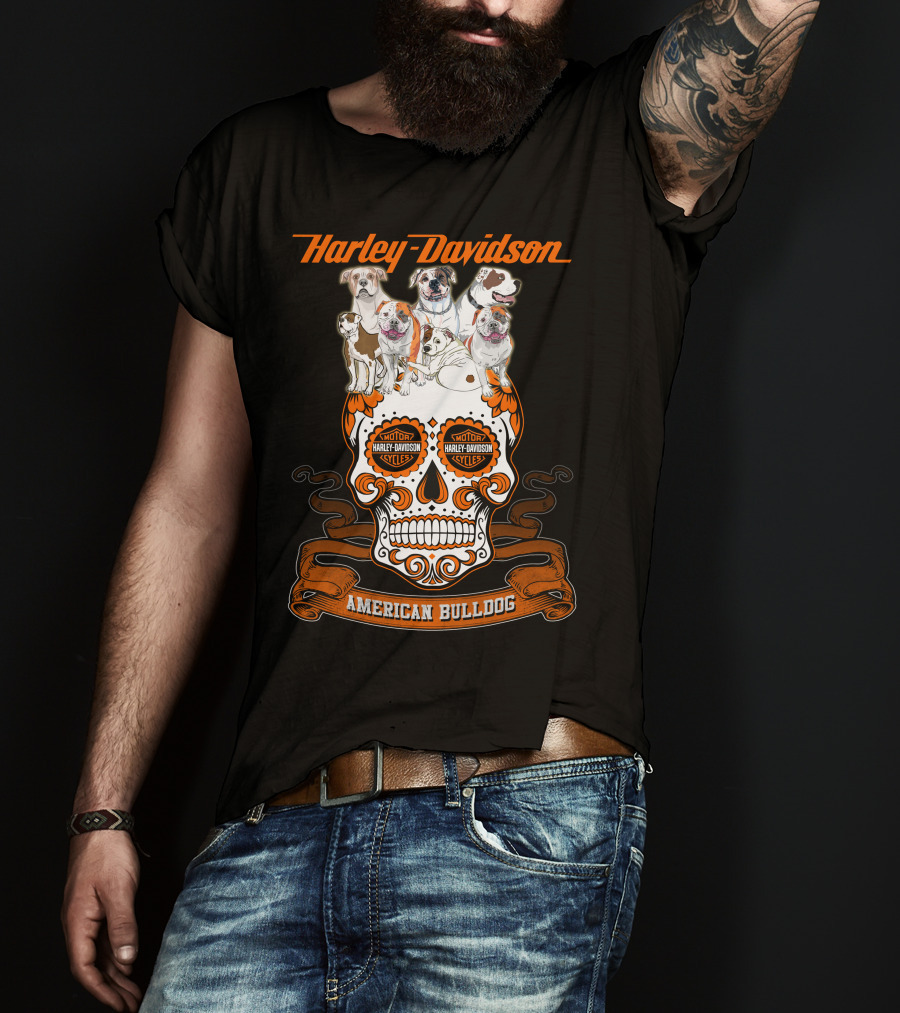 Harley Davidson American Bulldog Moto Skull T-Shirt
