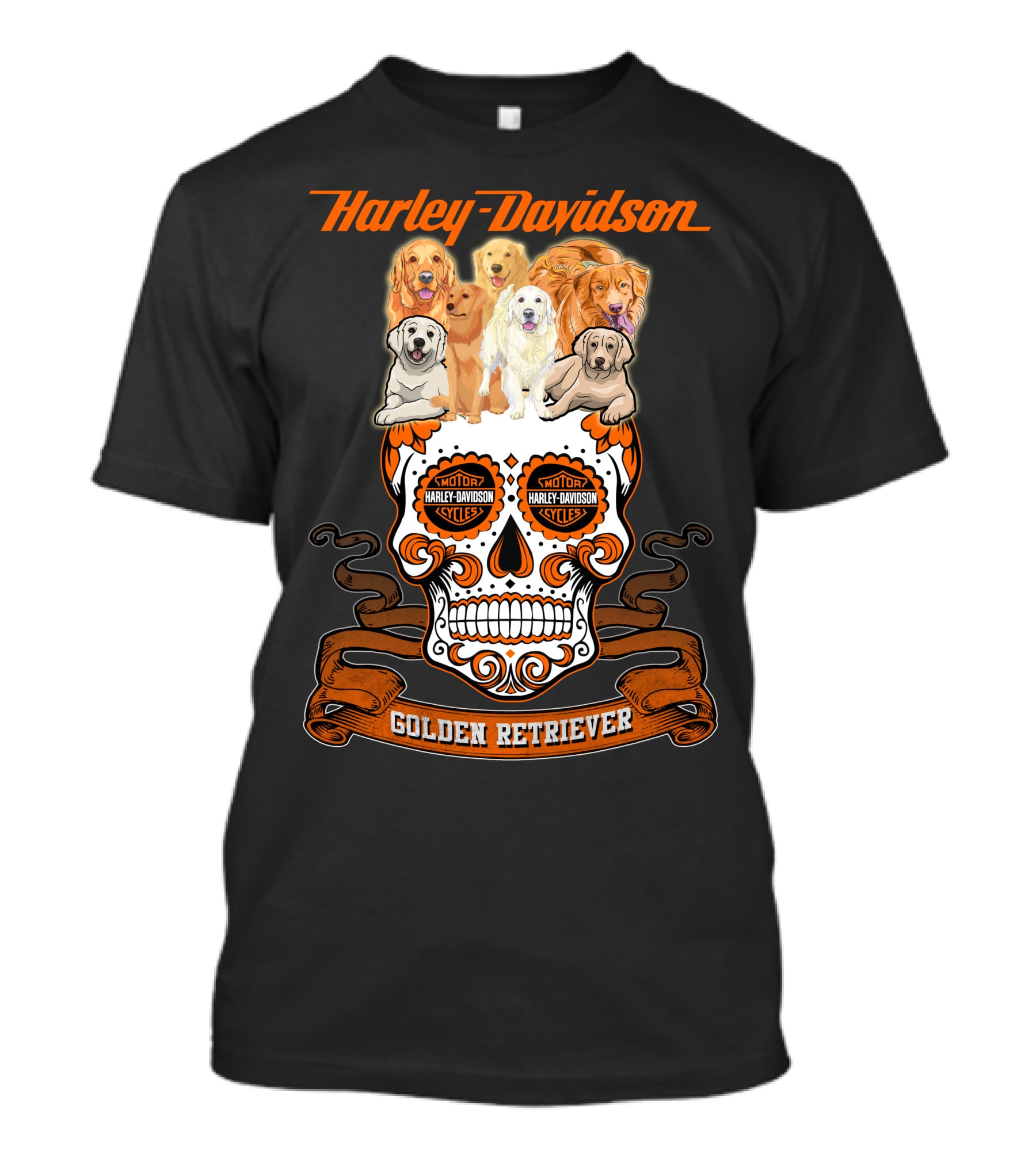 Harley Davidson Golden Retriever Skull Motif T-Shirt