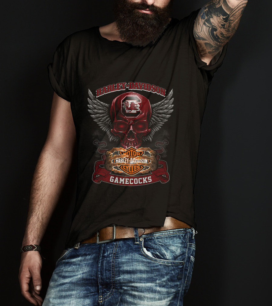 Harley Davidson South Carolina Gamecocks Motorcycles Winged Skull T-Shirt