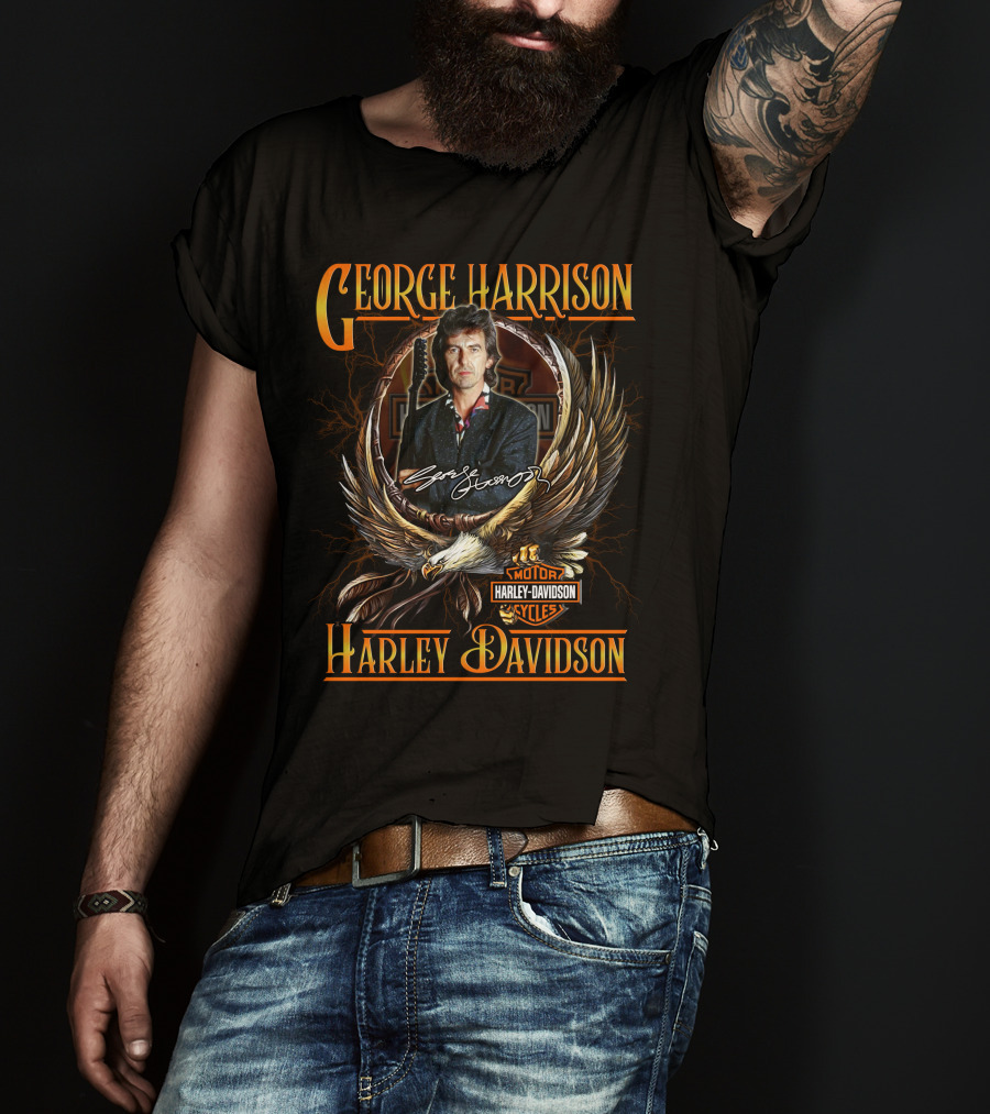 George Harrison Harley Davidson Motor Cycles Eagle Signature T-Shirt