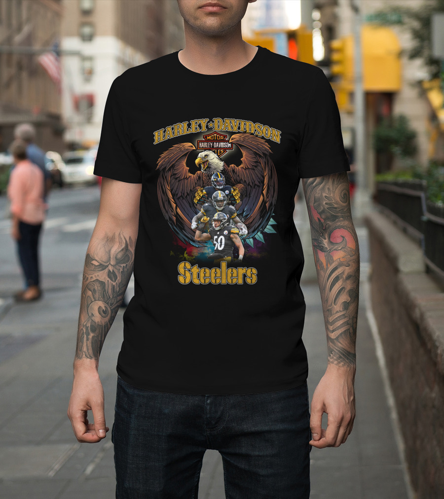 Harley Davidson Motor Cycles Eagle Pittsburgh Steelers T-Shirt