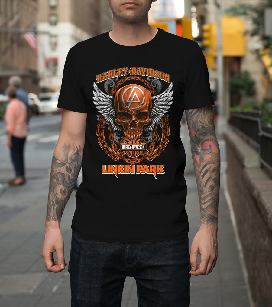 Harley Davidson Motor Cycles Linkin Park Skull Wings T-Shirt