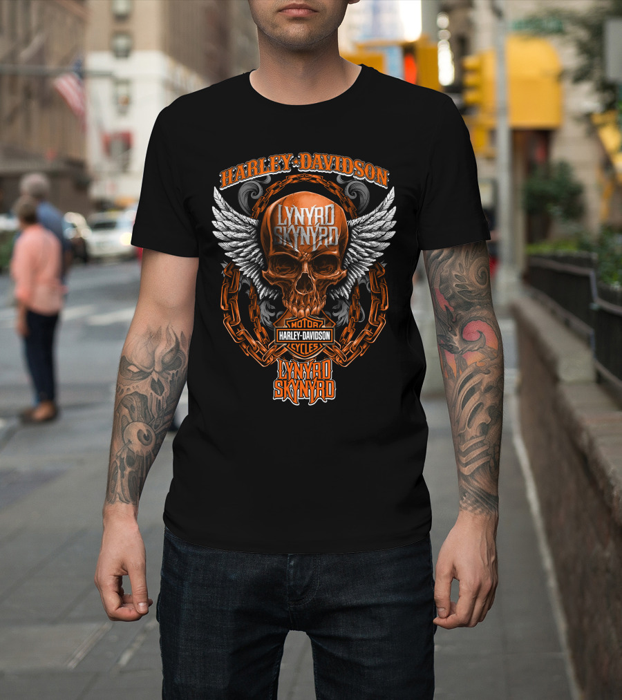 Harley Davidson Lynyrd Skynyrd Skull With Wings And Chains T-Shirt
