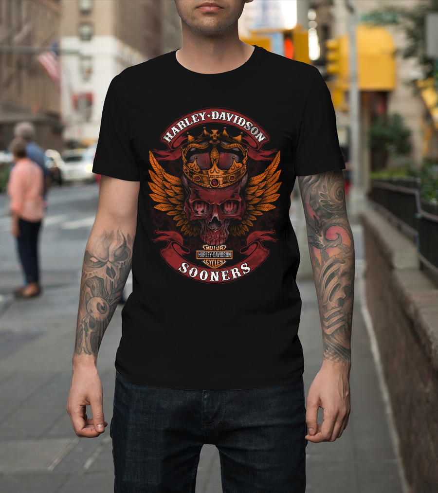 Harley Davidson King Skull Crown Wings Sooner Cycles T-Shirt