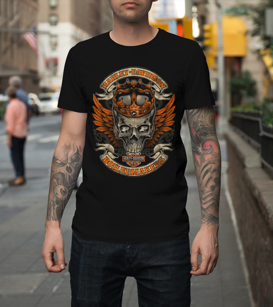 Harley Davidson Boilermakers Skull Crown Wings Motor Cycles Purdue P Shield T-Shirt
