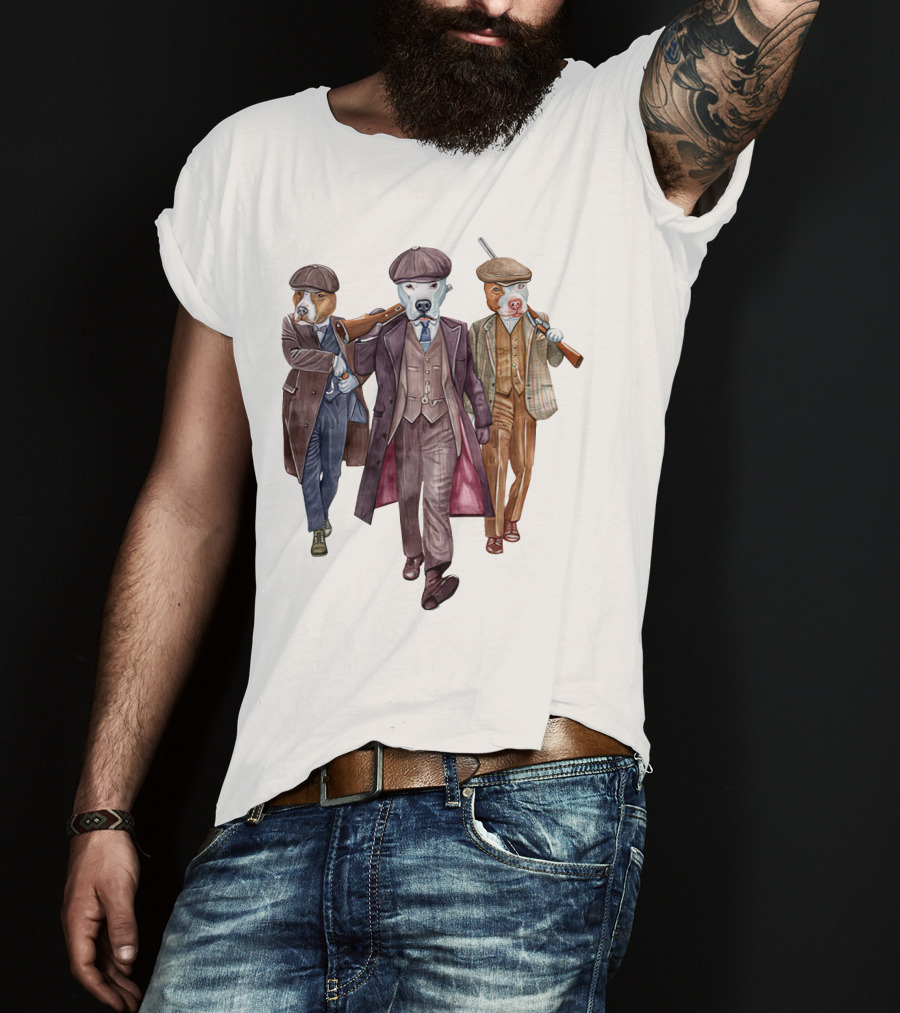 Peaky Blinders Dogs Illustrated In Vintage Suits And Hats T-Shirt