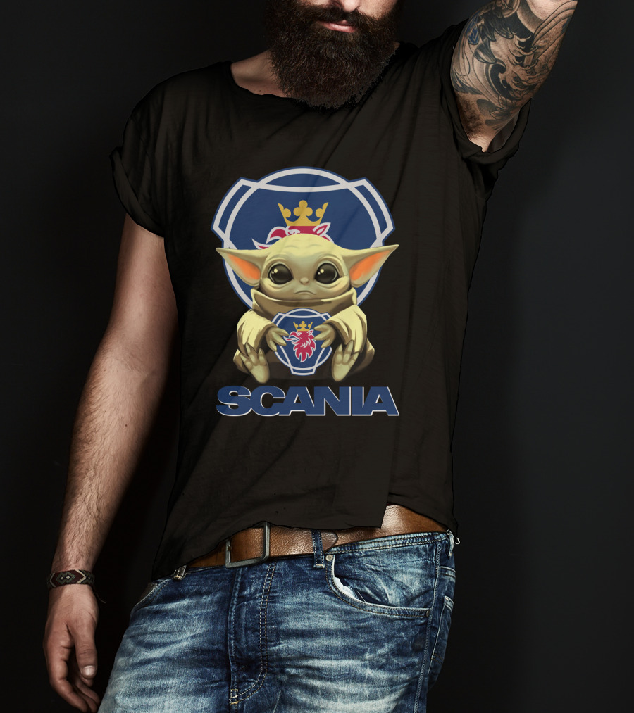 Yoda Holding Scania Emblem With Lion And Crown T-Shirt