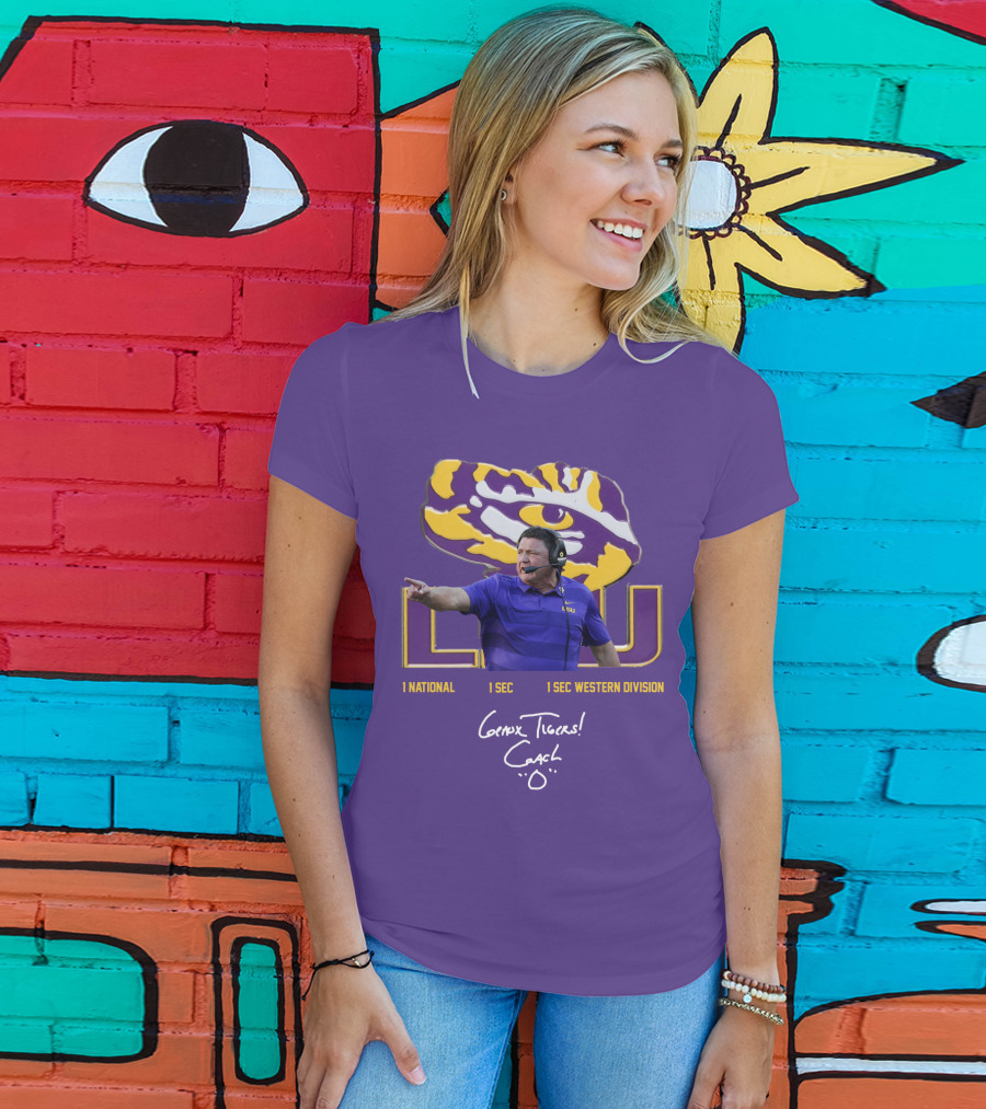 LSU Coach Ed Orgeron Geaux Tigers 1 National 1 SEC 1 SEC Western Division T-Shirt