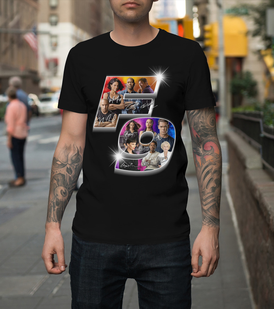 Fast and Furious 9 Cast Signatures and Character Collage T-Shirt