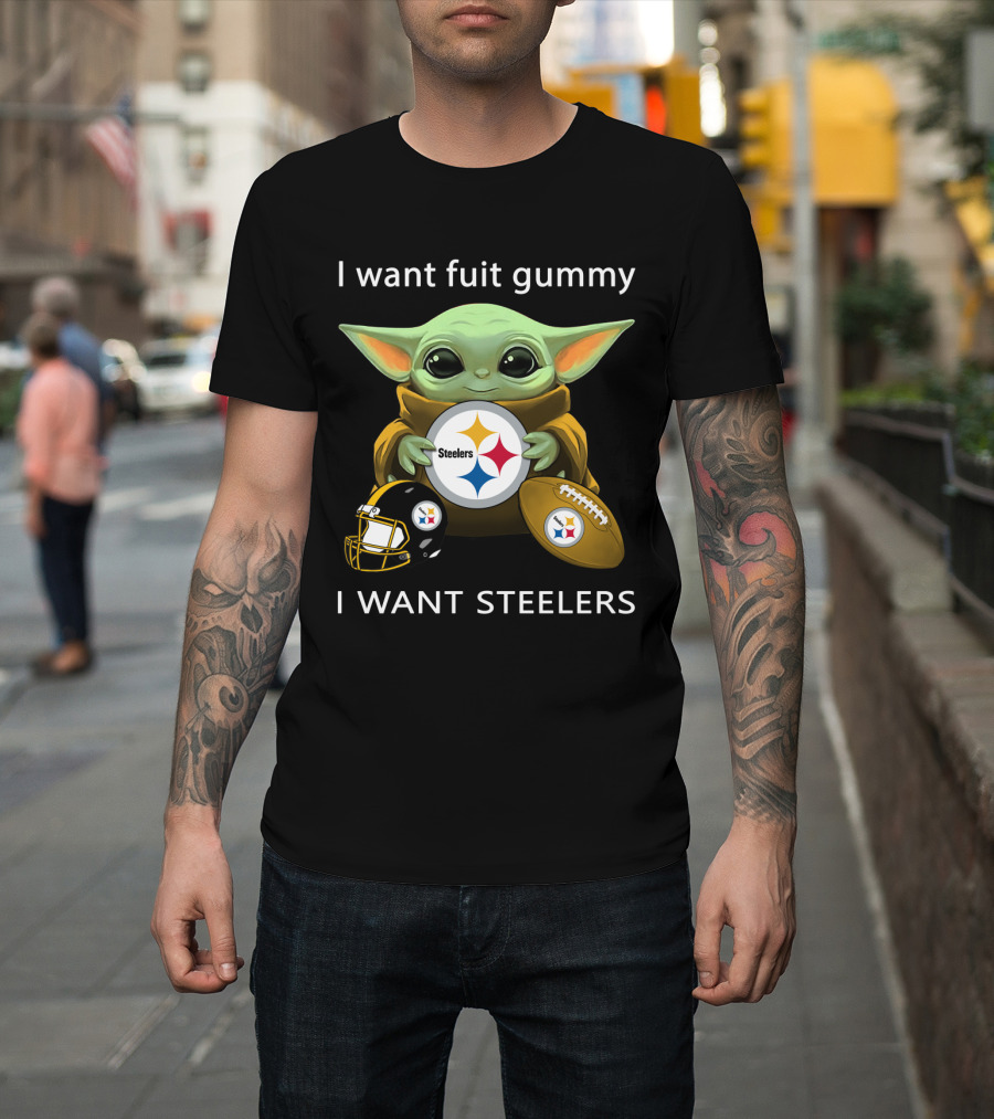 I Want Fuit Gummy I Want Steelers Baby Alien Star Steelers Football Helmet T-Shirt