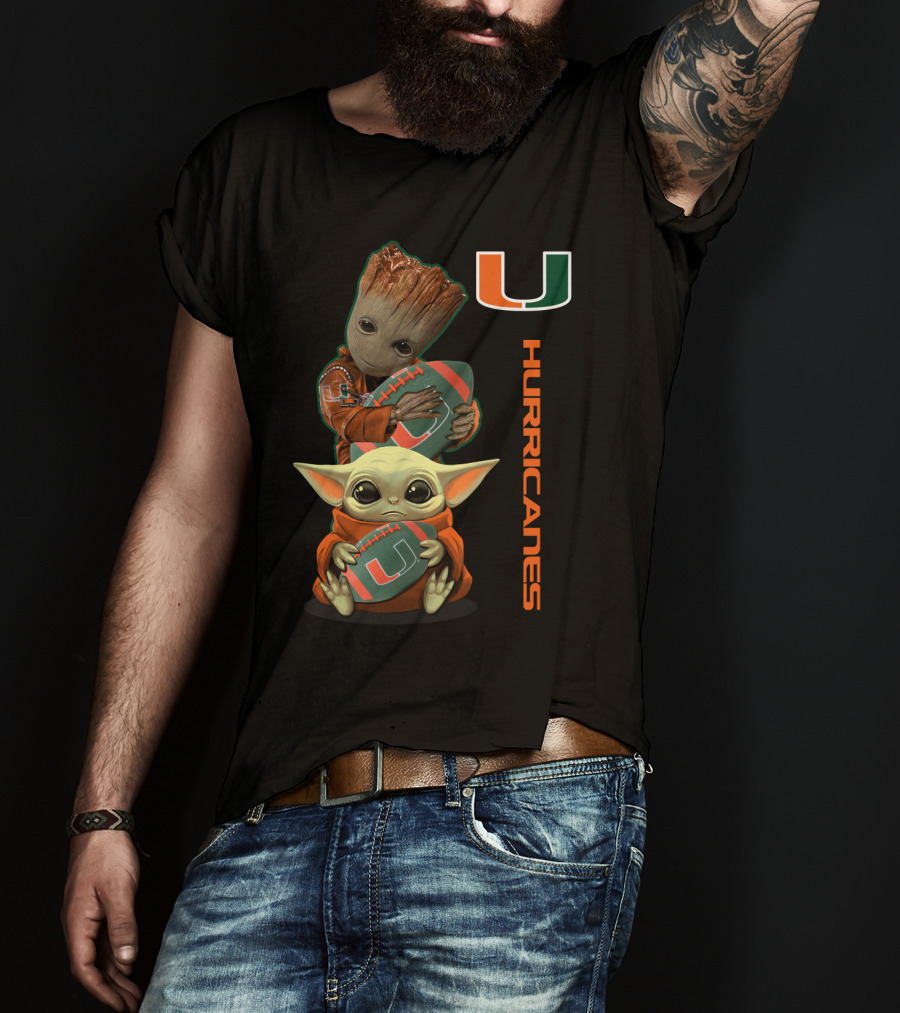 Groot Baby Yoda Miami Hurricanes Football Ncaa 41 Mh T-Shirt