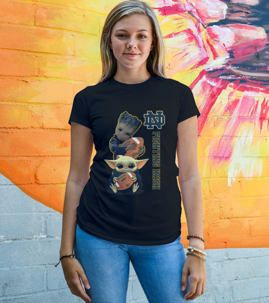 Nd Fighting Irish Groot And Baby Yoda With Football T-Shirt
